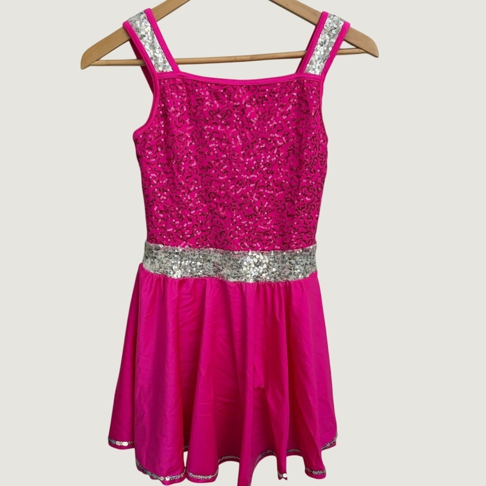 Flawed Weissman Sequin Performance Dance Costume Dress SA Pink Lyrical Jazz Bow